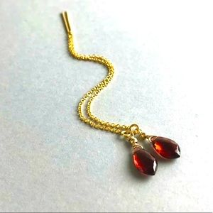 Red Garnet+ 14K Gold Fill Chain Drop Earrings